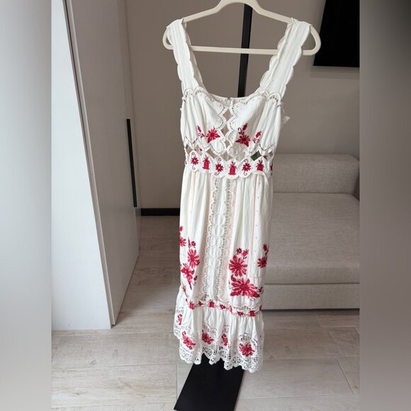 FarmRio: Richelieu Sunflower Linen-Blend Midi-Dress - Off White - Picture 7 of 14